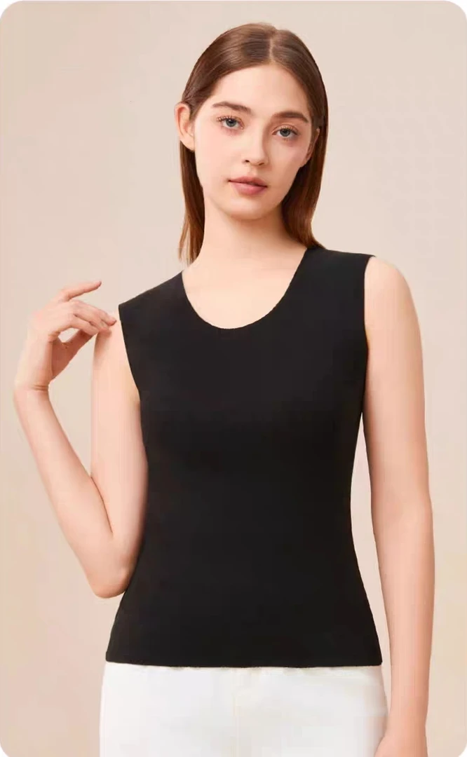 706新款无痕羊毛蚕丝发热圆领加厚防寒保暖背心