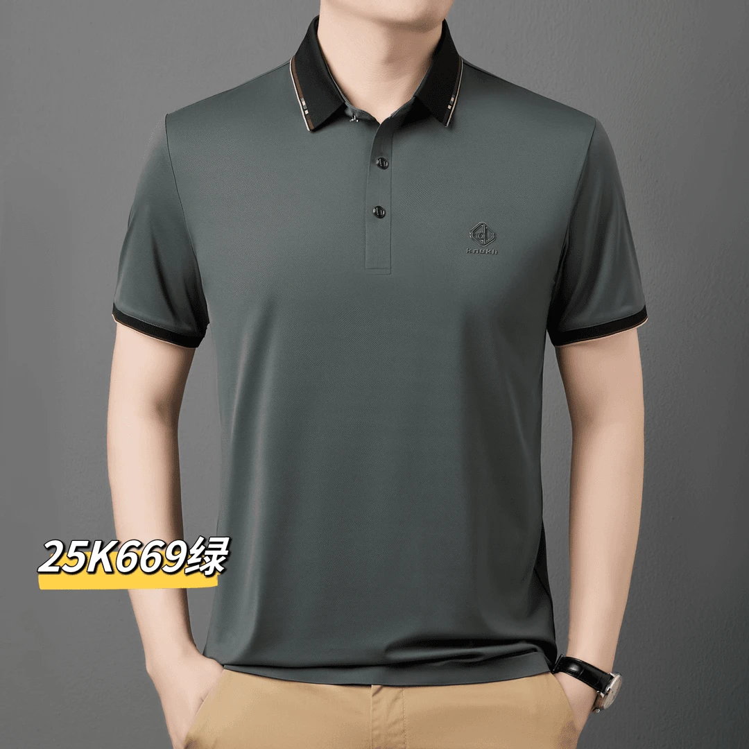 669新款男士舒适高品质百搭潮流纯色翻领短袖