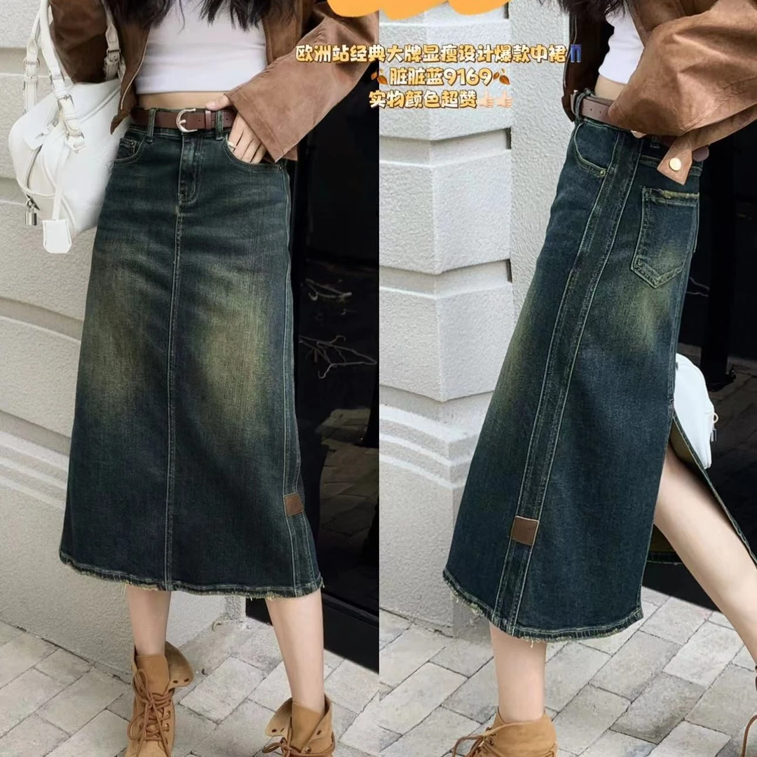 9169欧洲站经典设计感牛仔半裙
