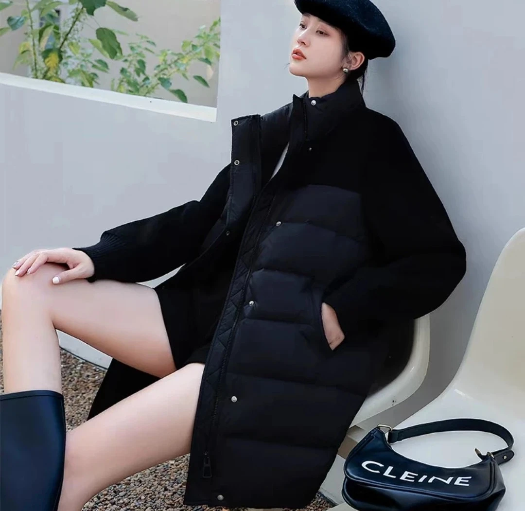 8811香港素街时尚气质显瘦拼接立领棉服