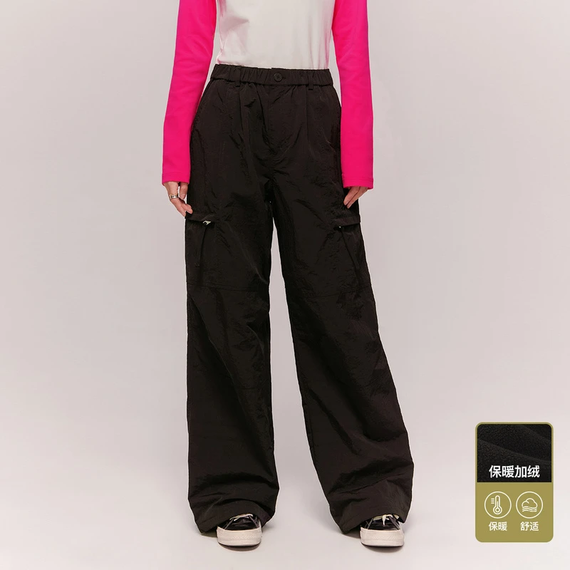 【陈姝君同款】NO ONE ELSE美式复古女装冬口袋字母绣花休闲裤