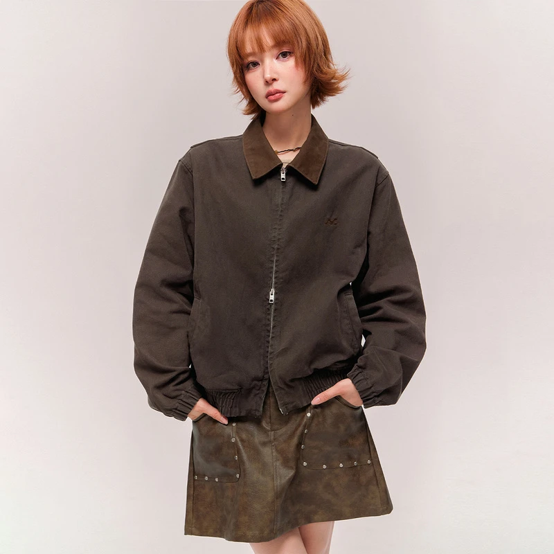 NO ONE ELSE美式复古女装琥珀流光冬季拼接圣达菲夹克外套