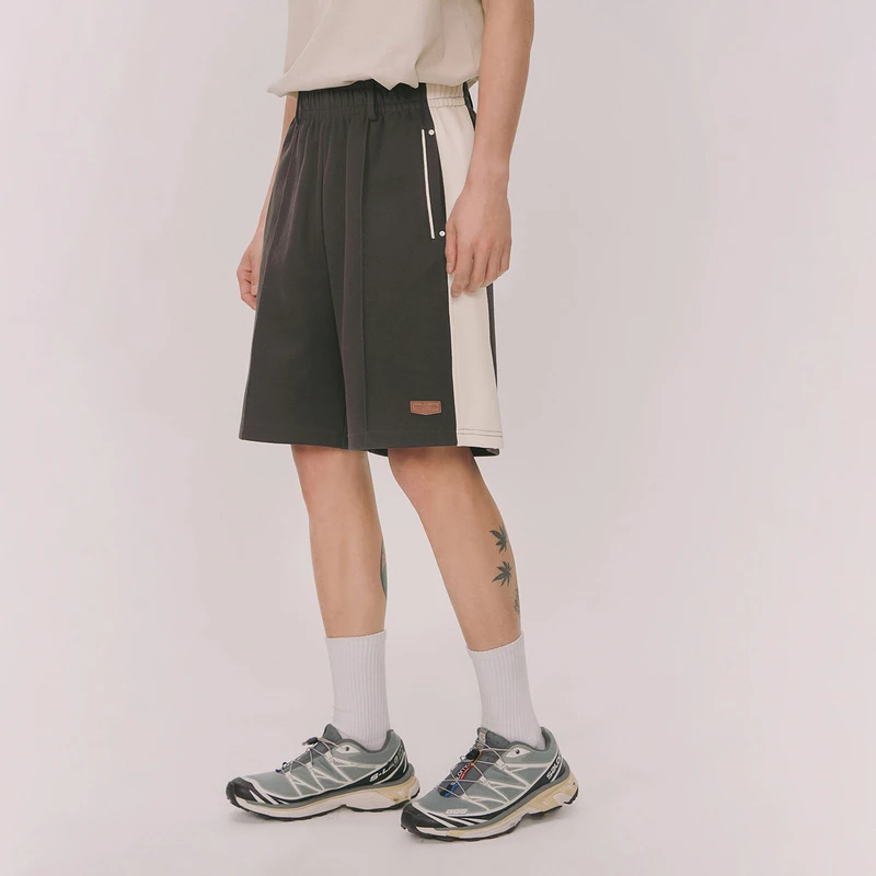 NO ONE ELSE美式复古女装撞色男女夏季宽松中裤短款阔腿休闲裤