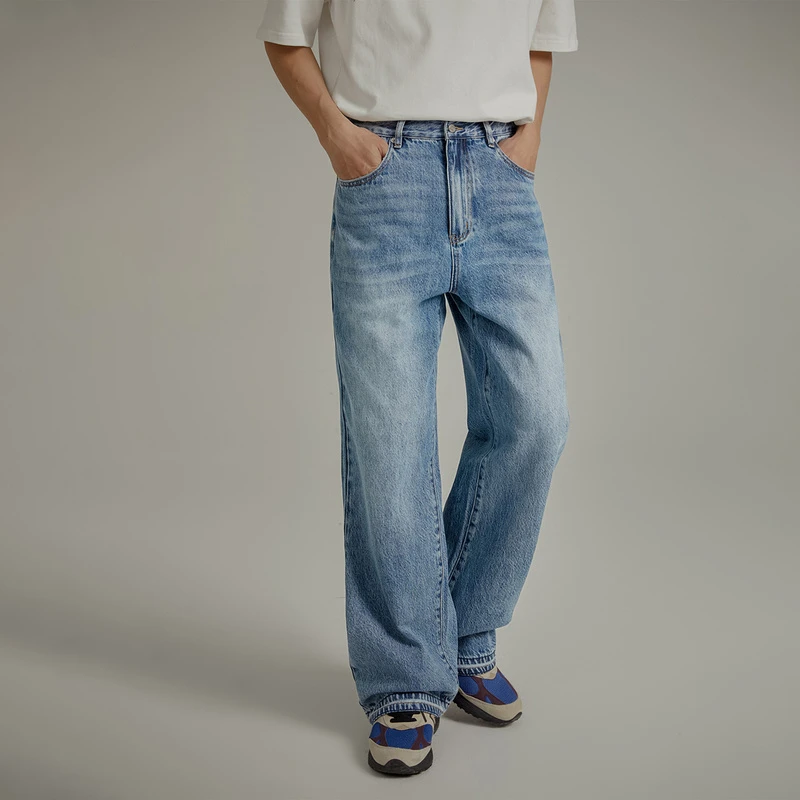 NO ONE ELSE美式复古女装裤子宽松男女水洗高腰直筒阔腿牛仔裤