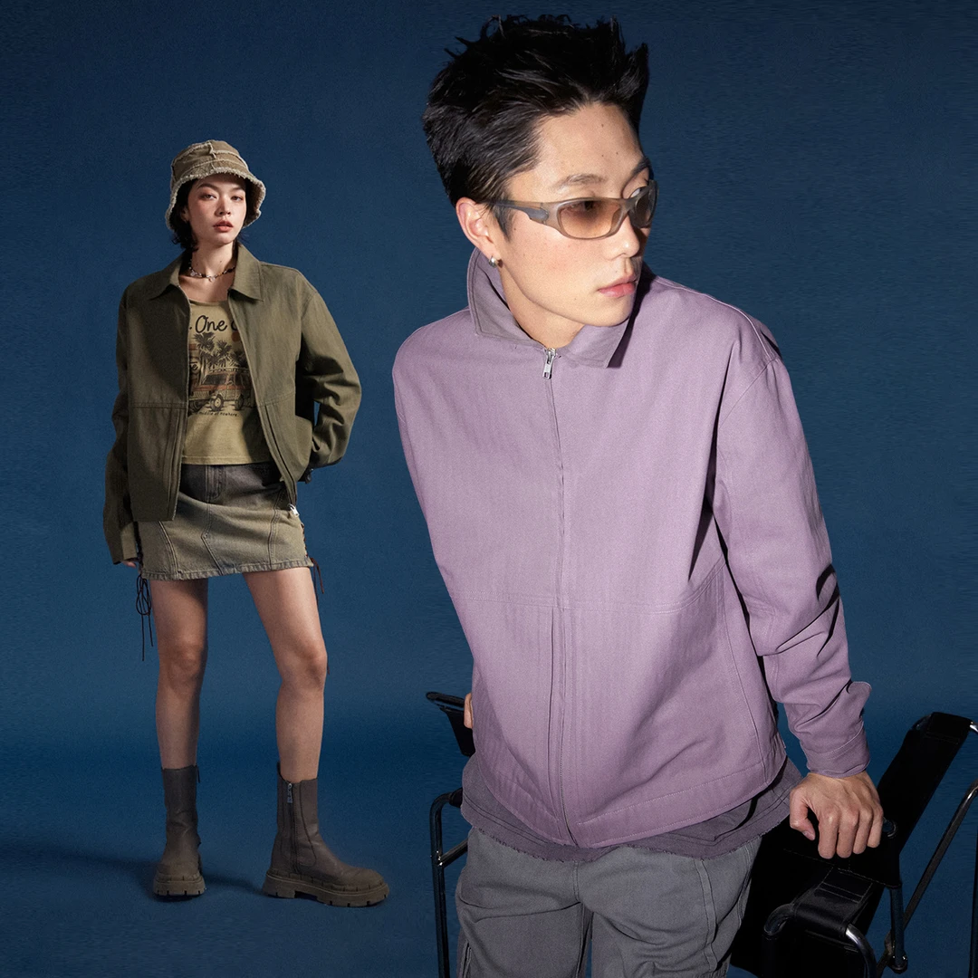 NO ONE ELSE美式复古字母男女款夏季翻领夹克拉链上衣宽松外套