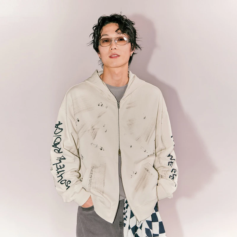 NO ONE ELSE美式复古女装冬季男女街头印花做旧长袖上衣连帽外套