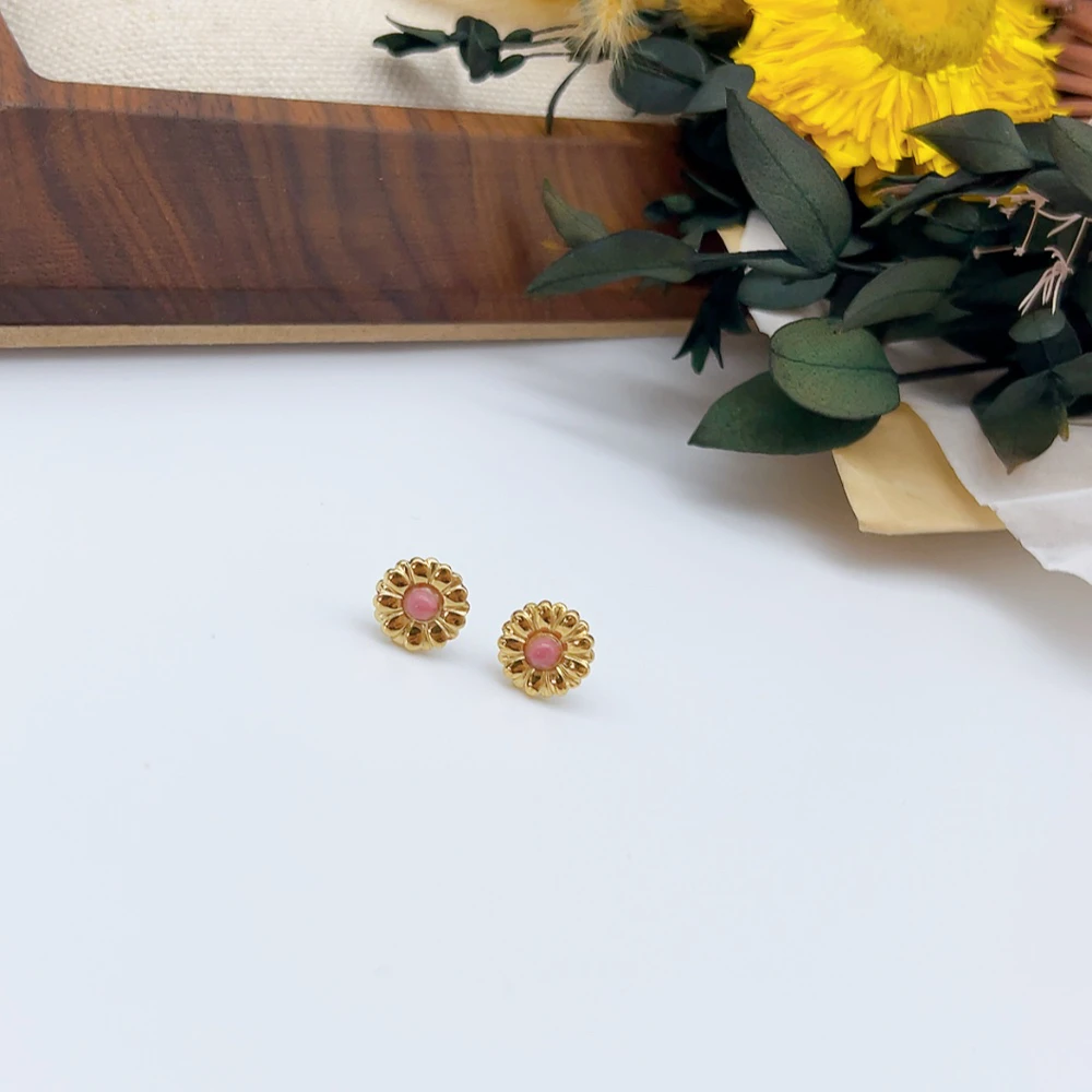 钛钢耳饰 02179 好啊商店 太阳花钛钢耳钉-红