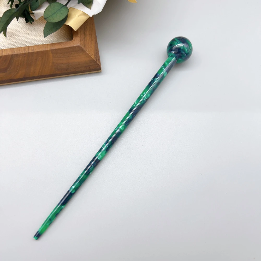 01391 好啊商店 醋酸圆球发簪-墨绿 长度18cm