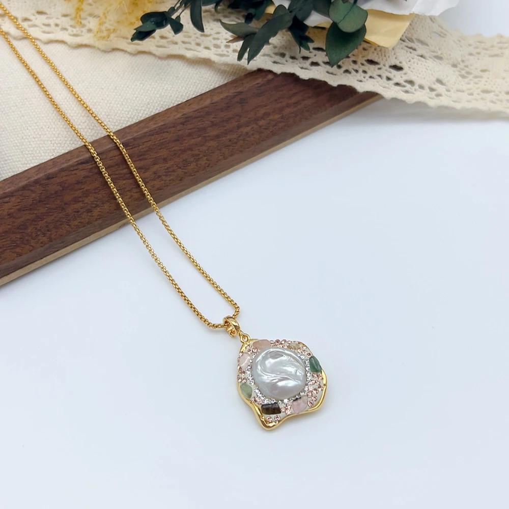 铜合金项链 02160 巴洛克珍珠项链 吊坠可拆卸 长48+5.5cm左右