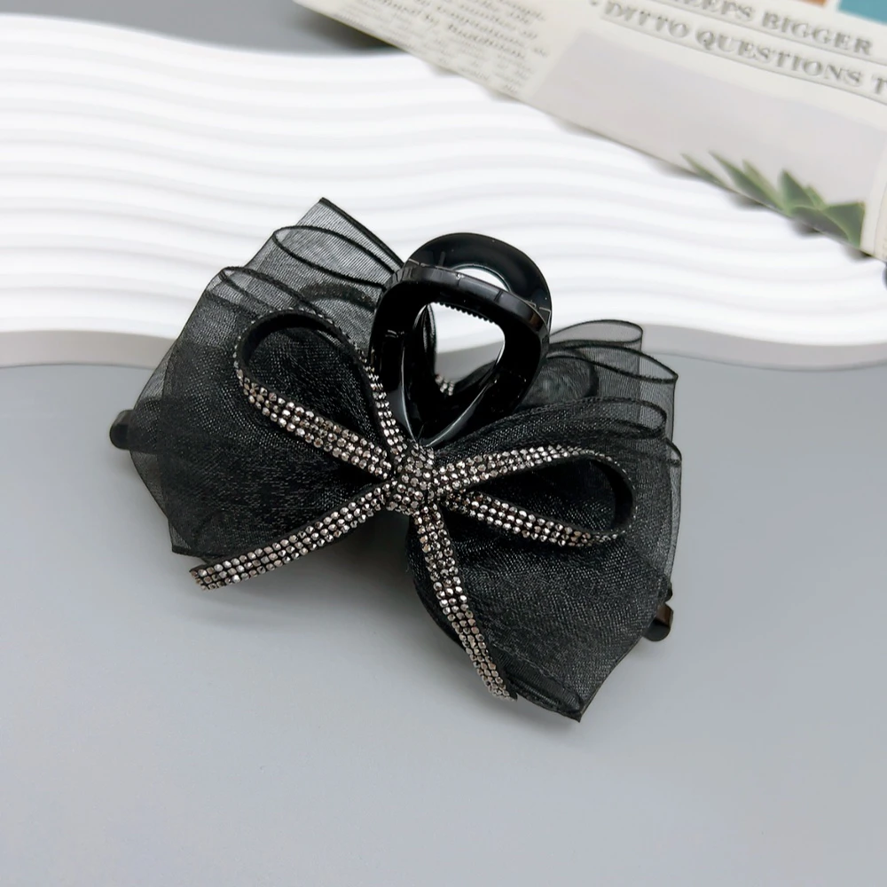 00642 好啊商店 欧根纱钻条蝴蝶结抓夹 底夹11cm