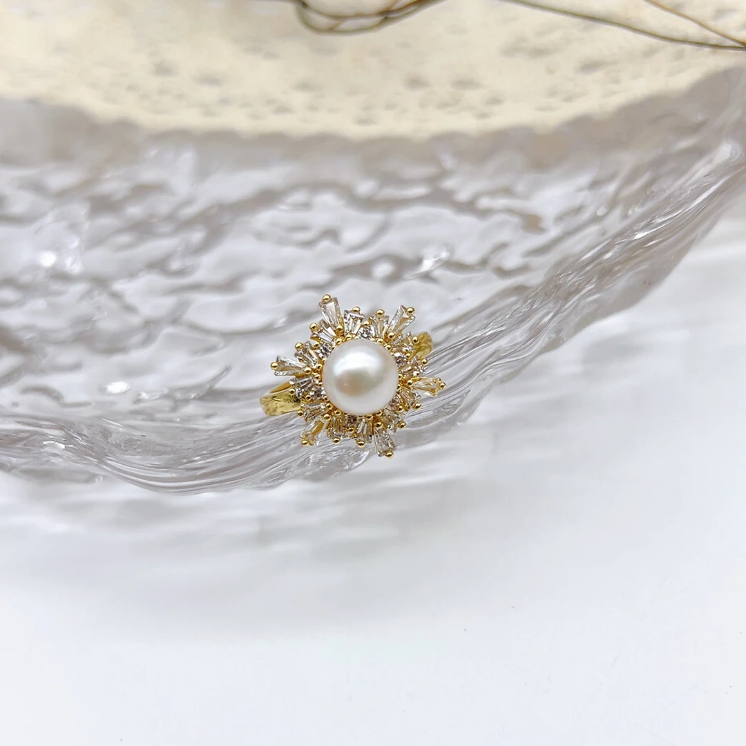 铜合金仿珍珠戒指 49906 好啊商店 水J雪花珍珠戒指 开口可调节