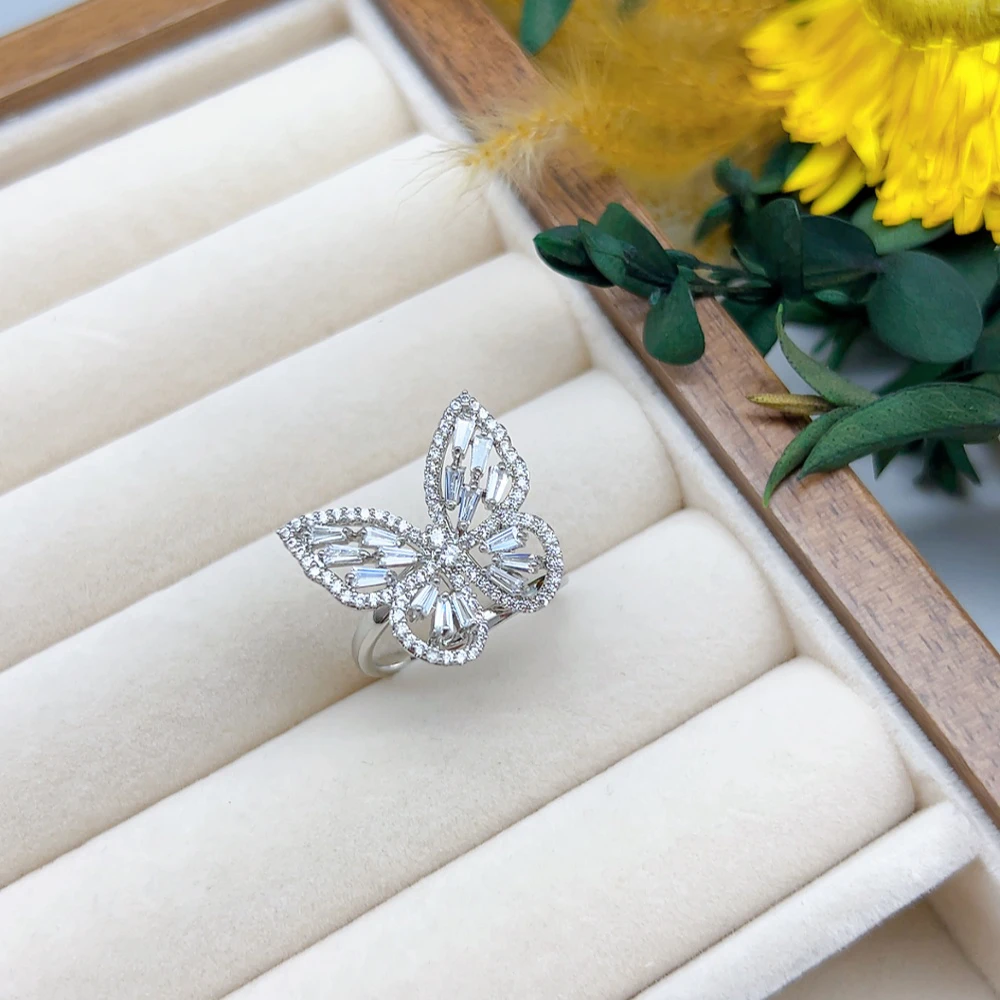 铜合金仿水晶戒指 01145 好啊商店 水J蝴蝶戒指-银色 开口可调节