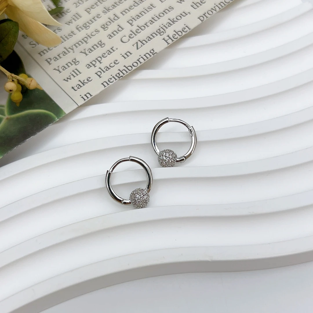 铜合金仿水晶耳饰 00696 好啊商店 微镶小水J球耳扣-银色