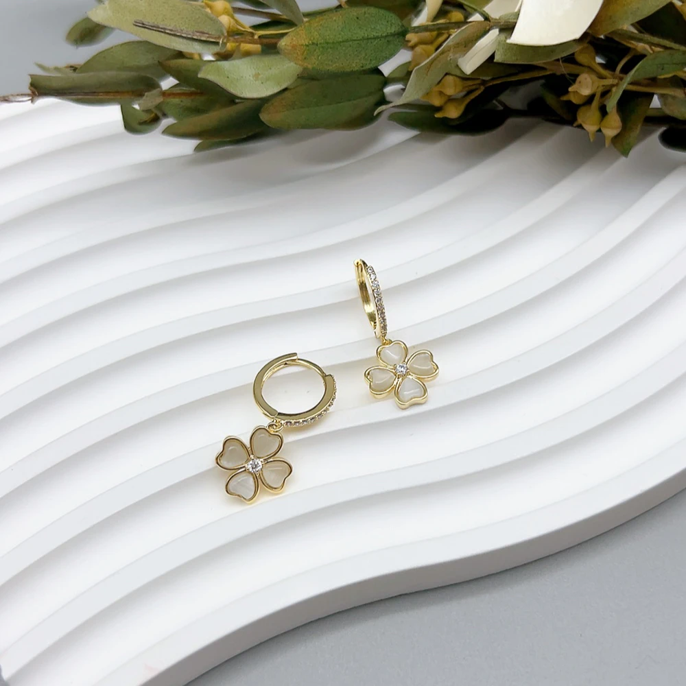 铜合金仿水晶耳饰 01113 好啊商店 幸运草耳扣-金色