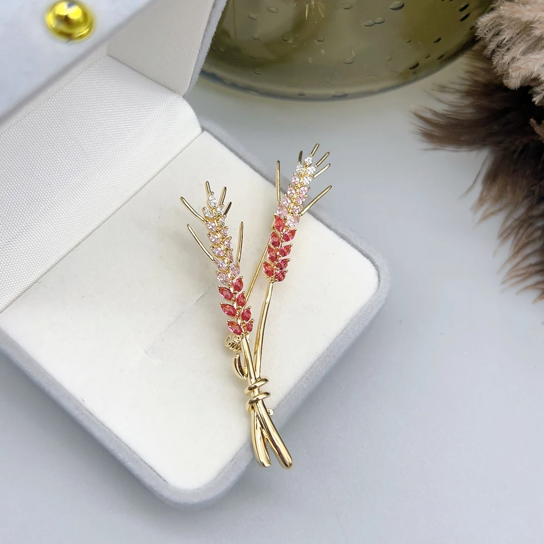 铜合金仿水晶胸针 48662 好啊商店 粉水J麦穗胸针