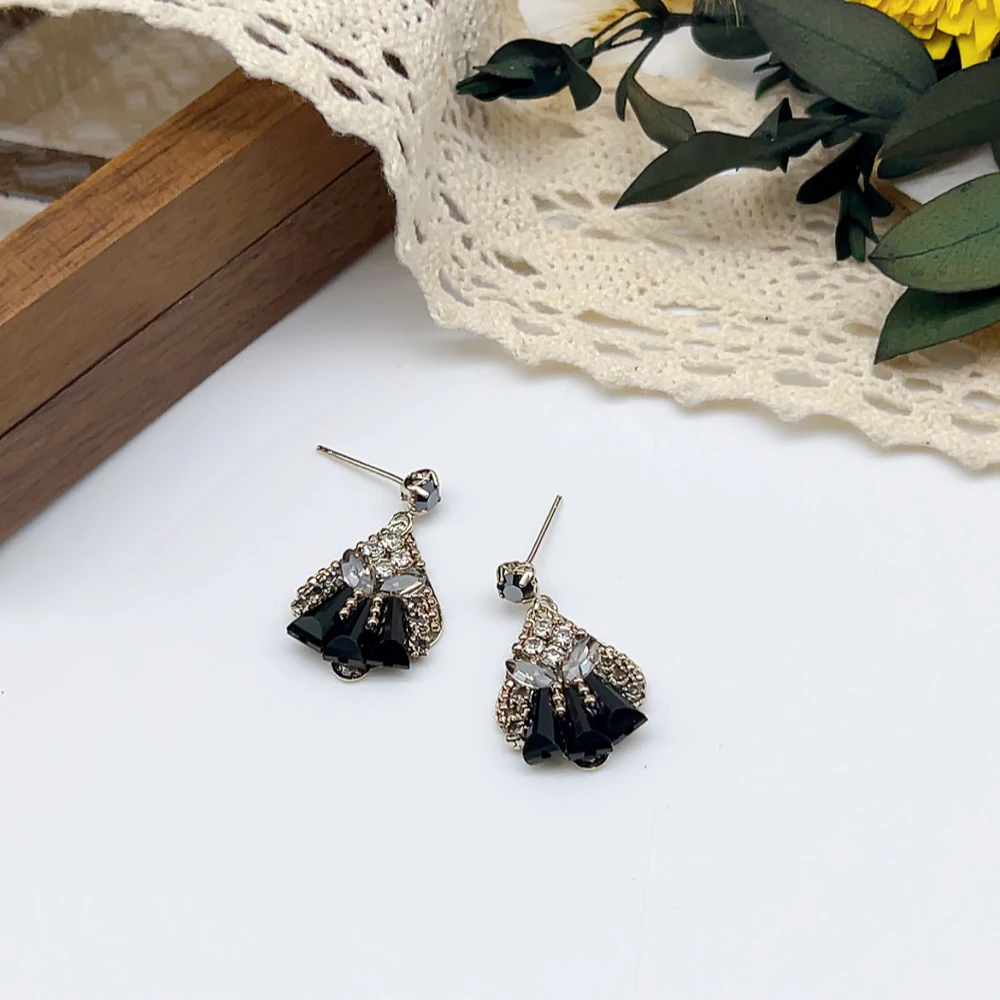 铜合金仿水晶耳饰 银针 02445 好啊商店 复古扇形耳坠-黑