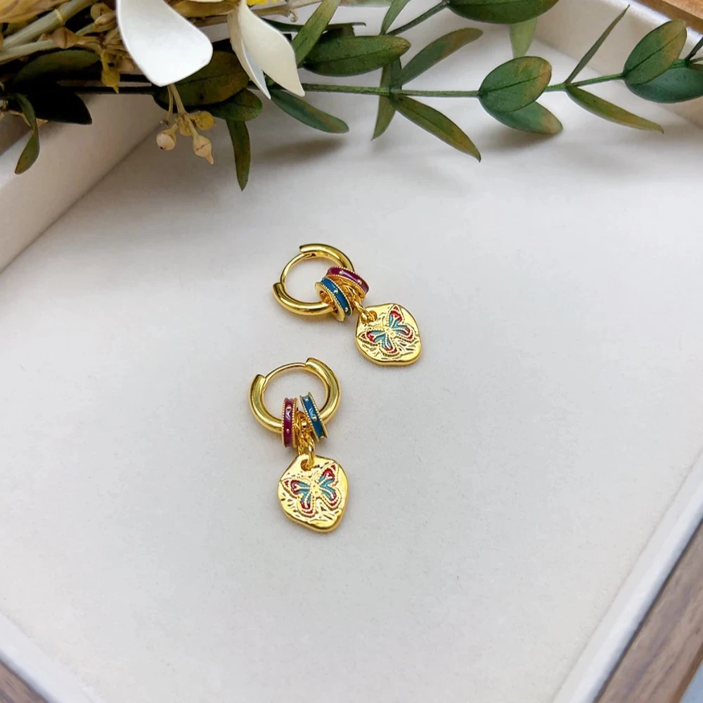 铜合金耳饰 00900 好啊商店 油画风蝴蝶耳扣-红色 可拆卸