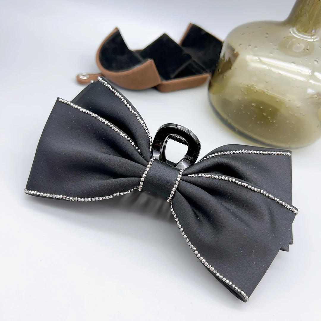 非金属布艺发饰 48426 好啊商店 亮钻蝴蝶结抓夹黑色 底夹10cm