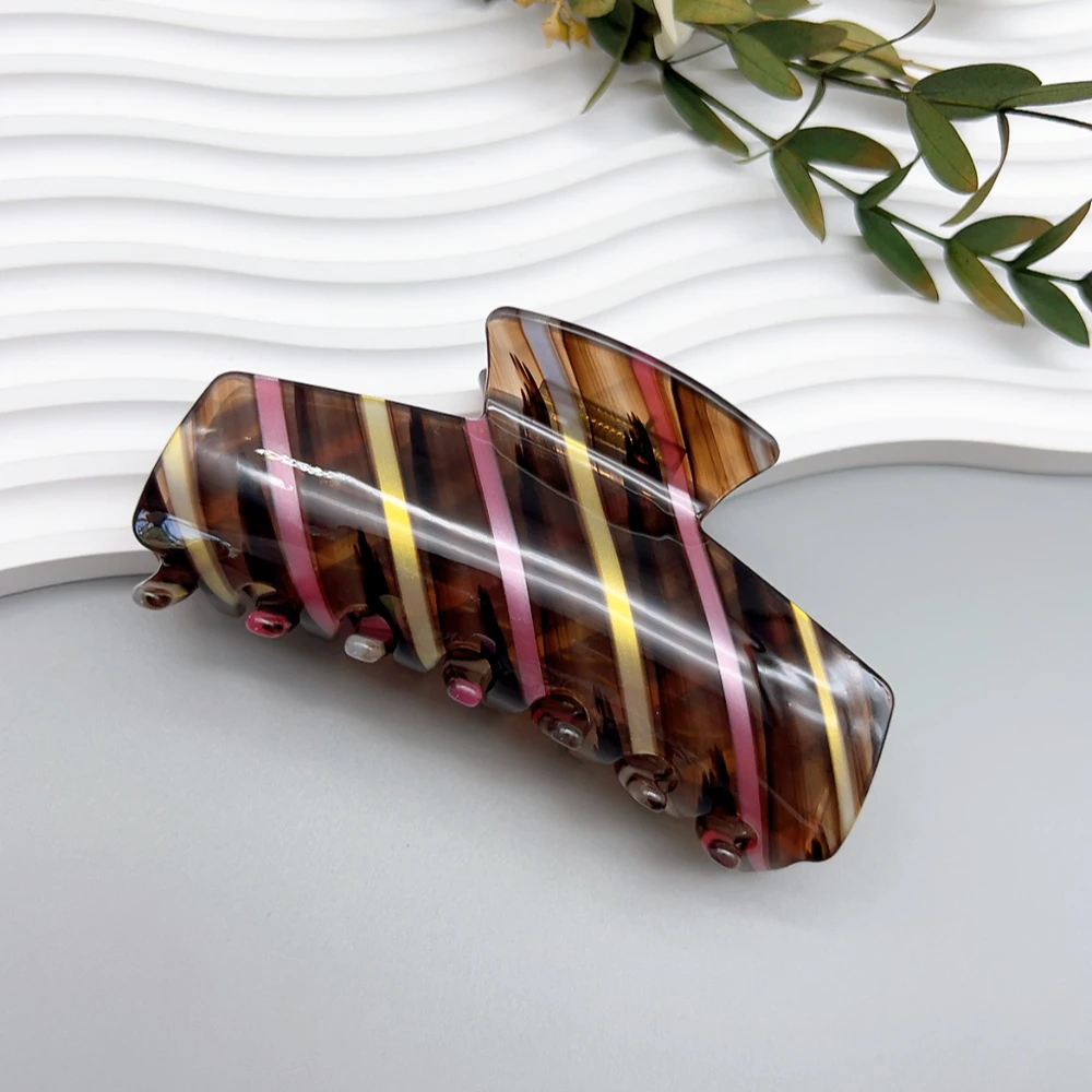 01036 好啊商店 醋酸条纹大方抓夹 底夹10.5cm