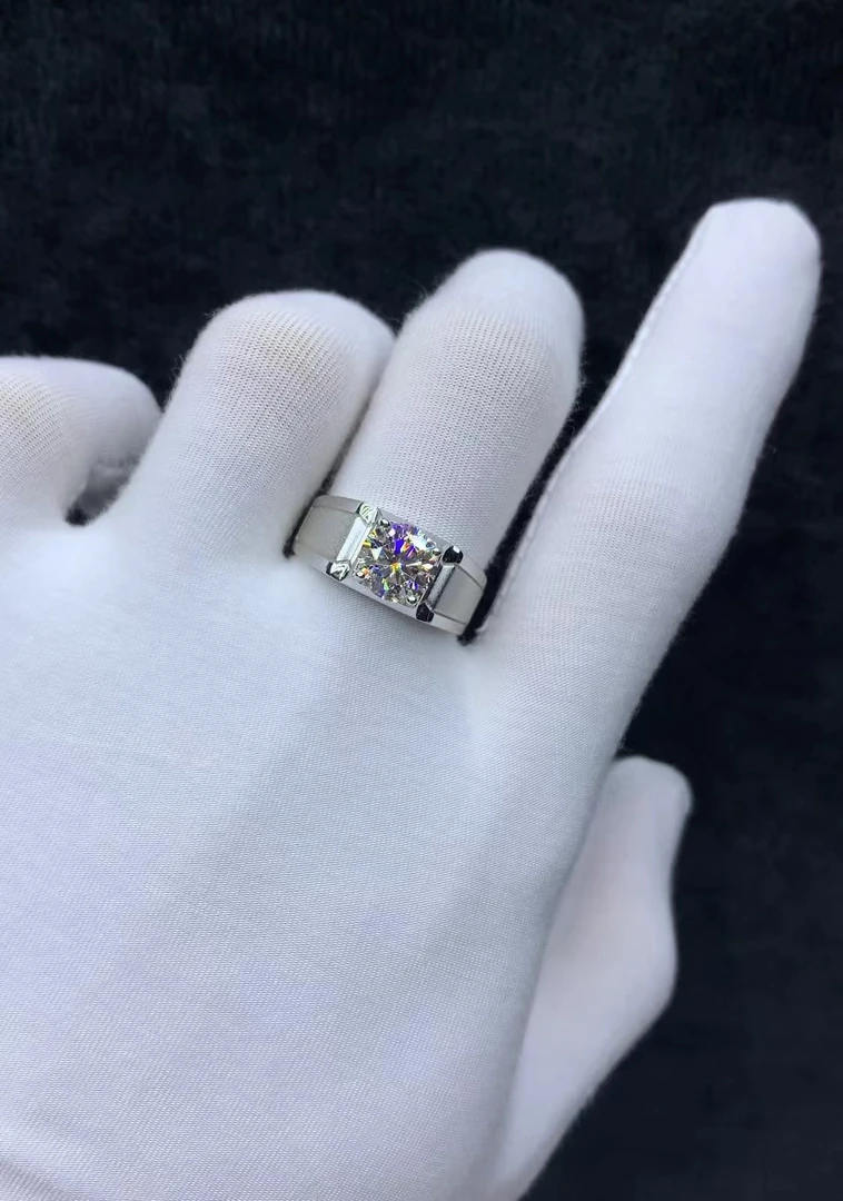 925银莫桑石戒指 【喷砂男款】大气时尚简约男士满钻镶嵌情侣莫桑戒