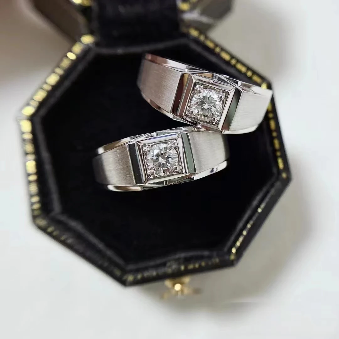 925银莫桑石戒指 【拉丝】大气时尚简约男士满钻镶嵌排钻情侣莫桑戒