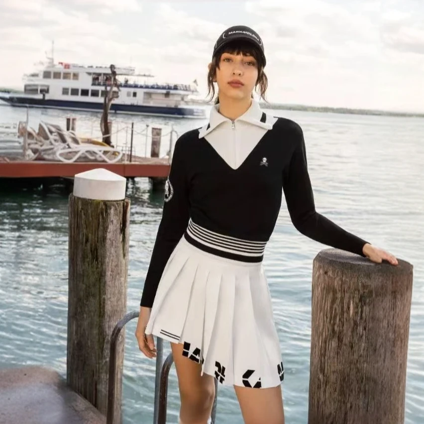 M&L*家新款女士高尔夫拉链翻领针织毛衣/功能纱线细腻高弹力/显瘦