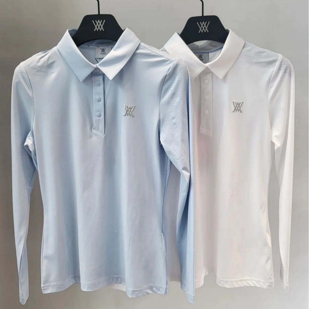 韩国潮牌女士高尔夫网孔拼接修身长袖/轻量弹力科技面料/透气舒适