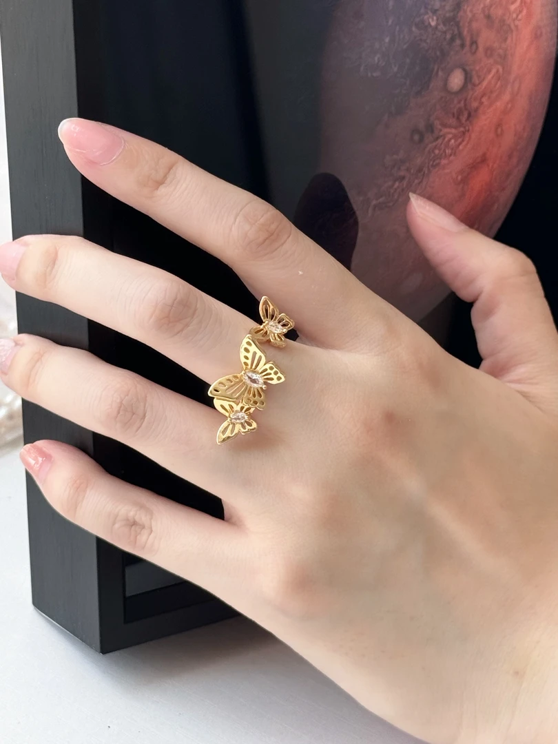 合金戒指 通勤彰显个性灵动镂空蝴蝶戒指开口可调节食指指环小众