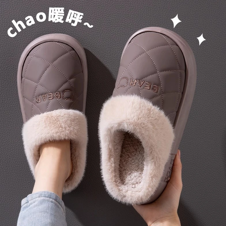 防水棉拖鞋男款冬季新款包跟室内家居保暖防滑加绒防水棉鞋女外穿