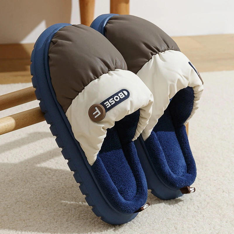 防臭棉拖鞋男款冬季家居家用防滑防水外穿保暖情侣厚底毛绒拖鞋男