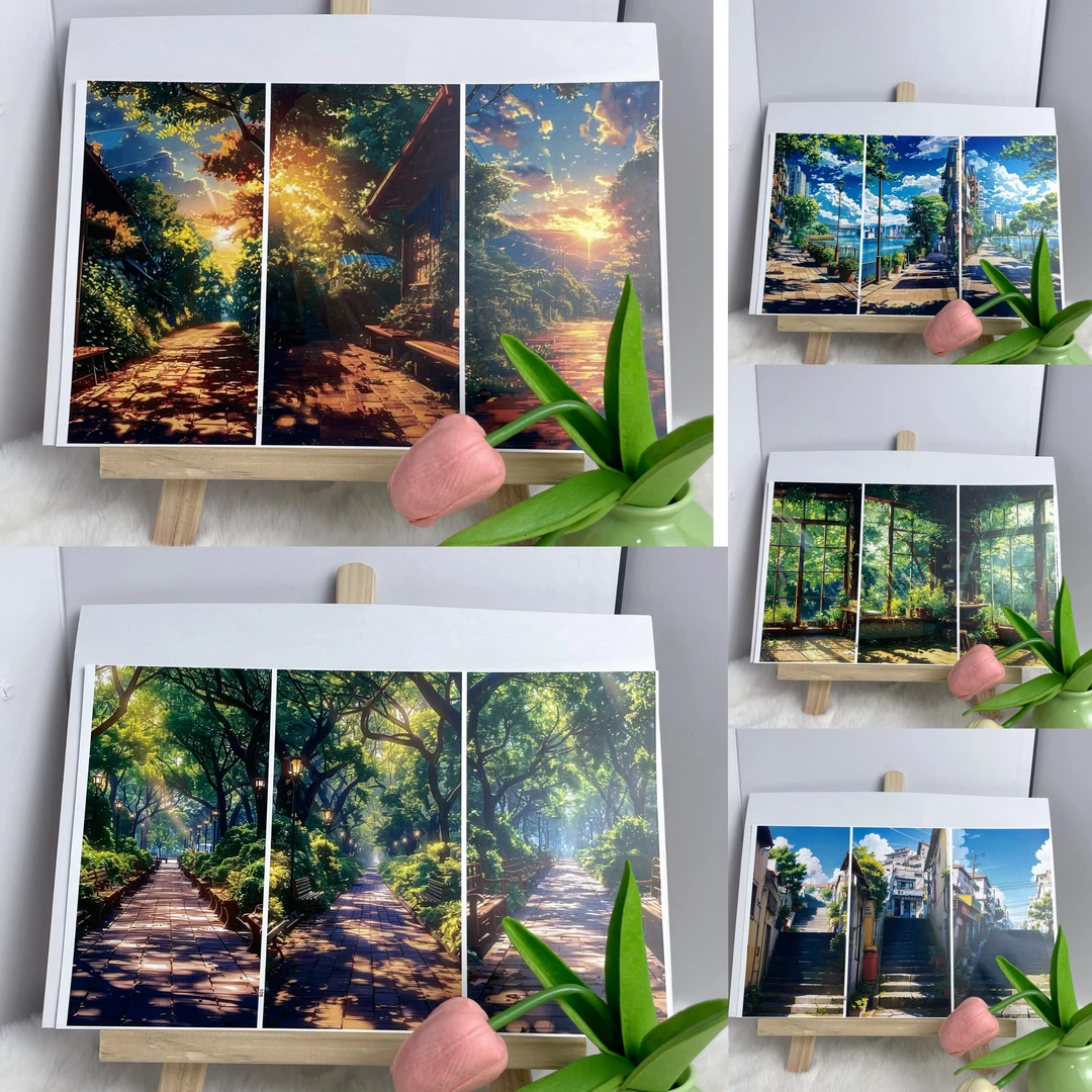 手机背卡贴纸防水背景DIY贴纸街道夕阳台阶室内治愈单图9X17cm