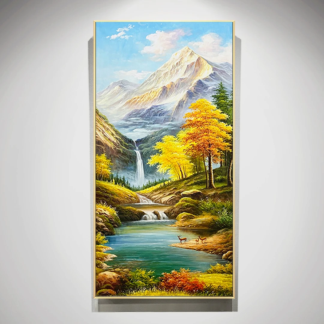 【金山聚米盆】玄关装饰画风景画竖美式走廊过道挂画定制手绘油画