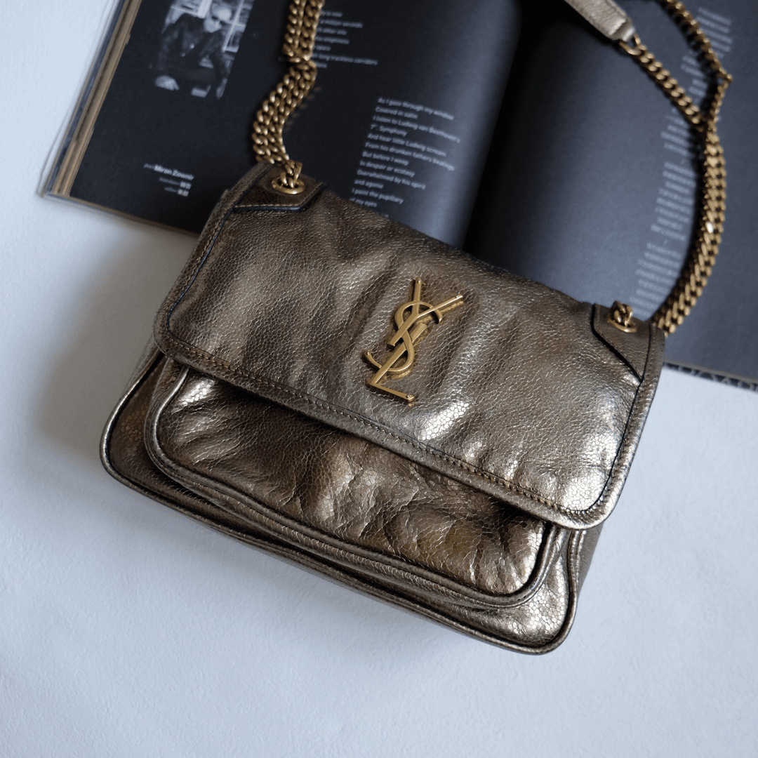 95新 YSL/圣罗兰 辣辣/超美金色小号niki单肩包