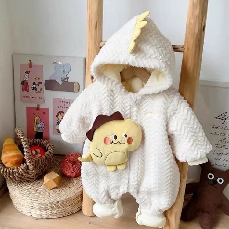L【优选】韩版婴儿服秋冬加绒加厚连体衣可爱卡通恐龙哈衣爬爬服WX