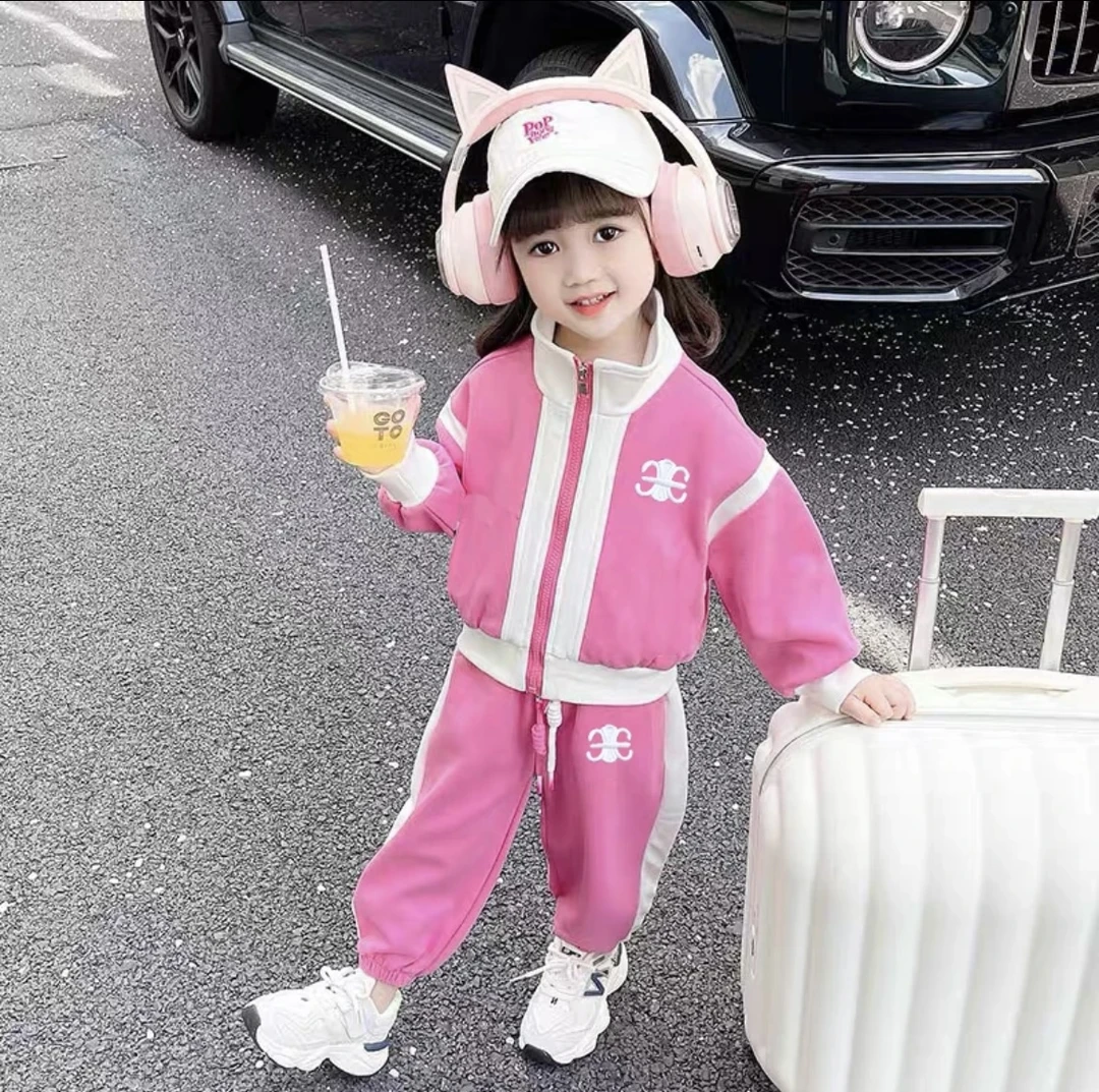 ZX女童套装春秋装新款洋气儿童款时髦拉链衣服运动两件套H-D-C34