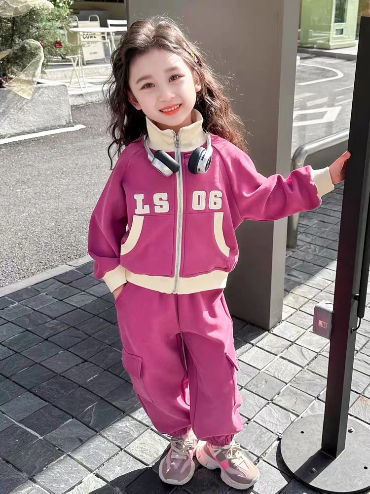 ZX女童字母春装工装套装女宝宝洋气两件套春季运动装潮H-D-C36