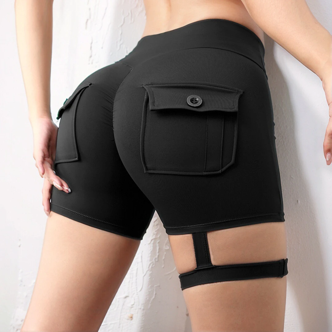 工装短裤蜜桃健身女弹力瑜伽服速干衣提臀跑步训练紧身裤夏季外穿