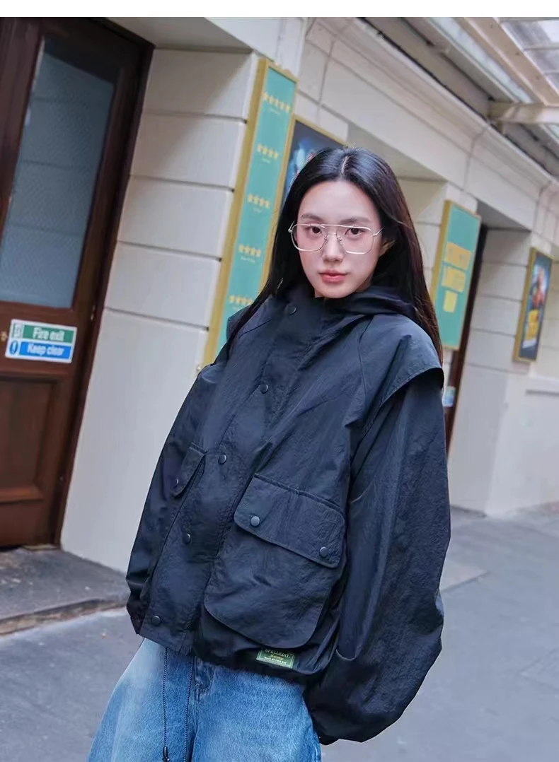 AW24830   sp设计师款小斗篷廓版休闲连帽风衣外套