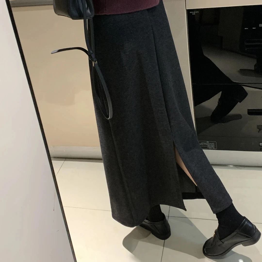 极简气质百搭后开衩半身裙秋冬新款时尚松紧腰休闲半身裙女