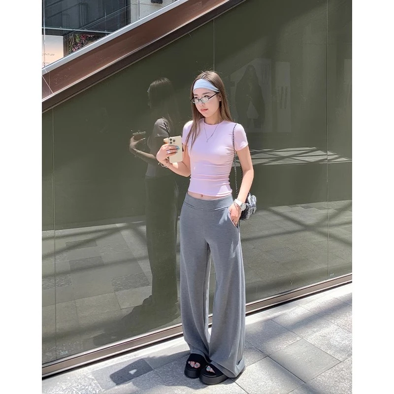 垂感冰冰裤灰色云朵裤显瘦阔腿裤女夏季新款柔软凉爽休闲拖地长裤