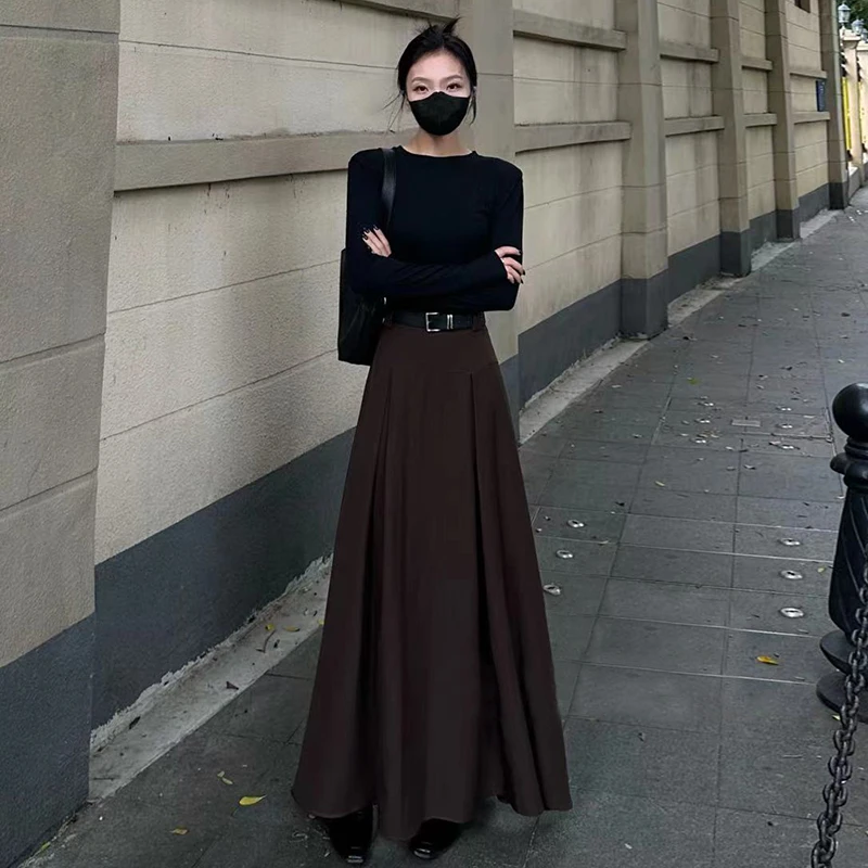 西装长裙大摆裙女秋冬季新款垂感伞裙法式气质百搭显瘦A字半身裙