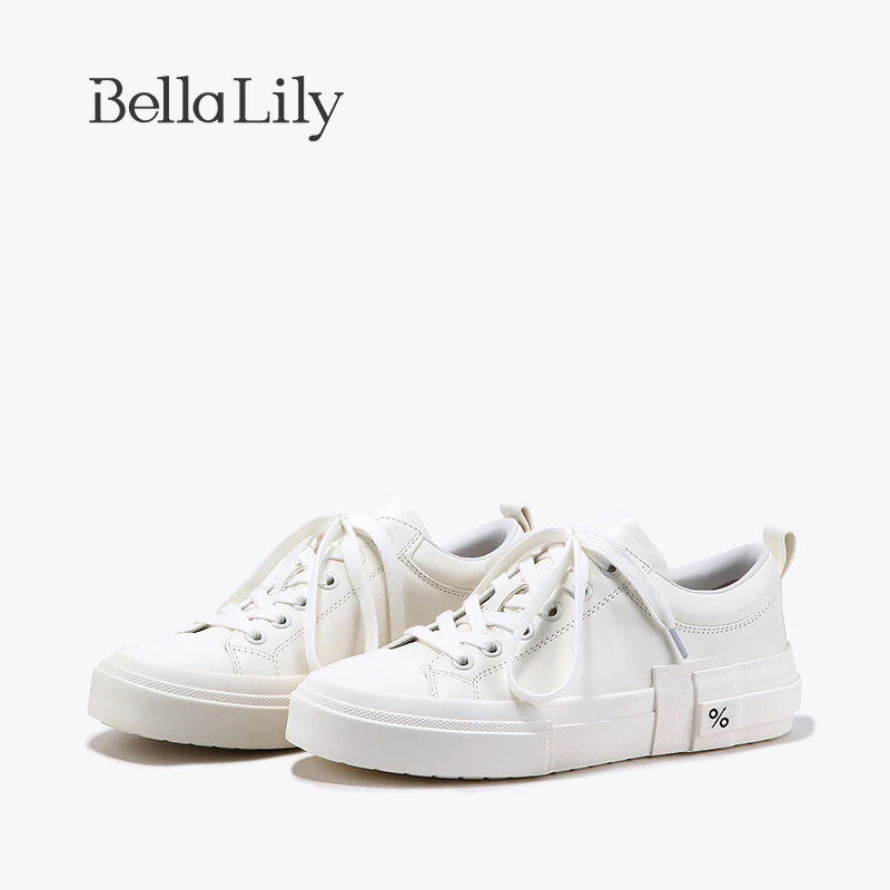 BellaLily2023夏新款低帮牛皮小白鞋女百搭学院风板鞋显瘦休闲鞋