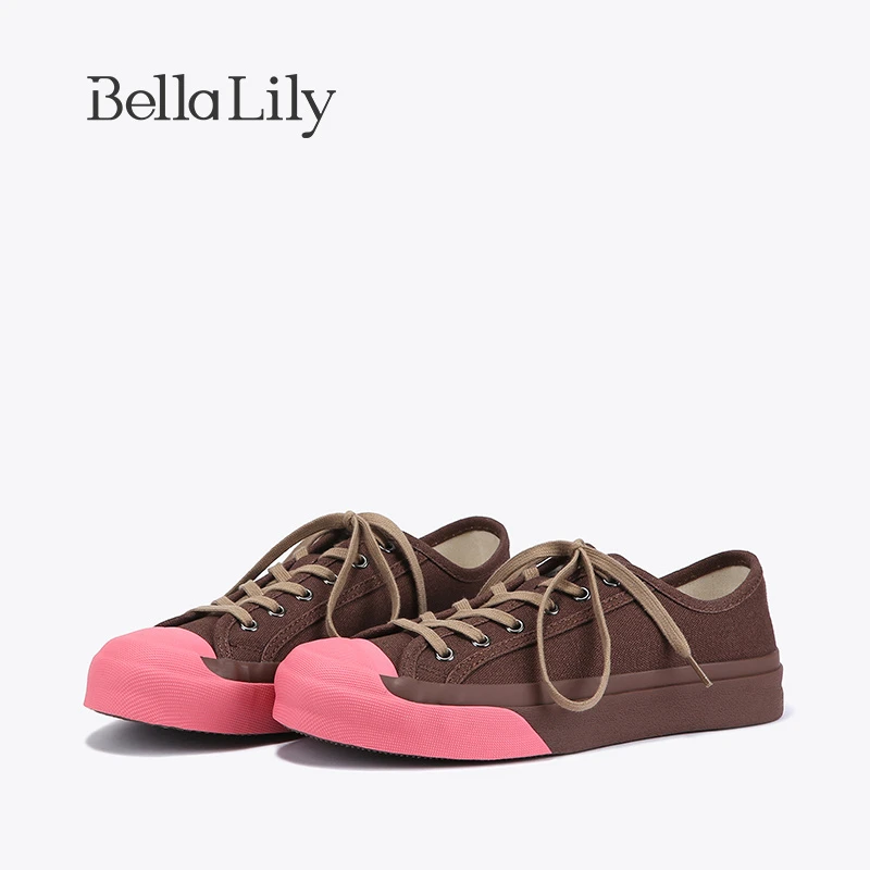 BellaLily春秋时尚拼色板鞋女学院风贝壳头休闲鞋小众减龄饼干鞋