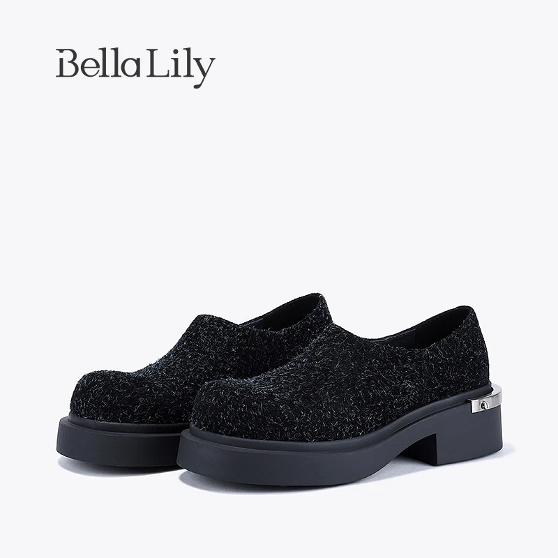 BellaLily2023早秋新款复古毛毛单鞋女潮流JK制服鞋欧美休闲鞋子