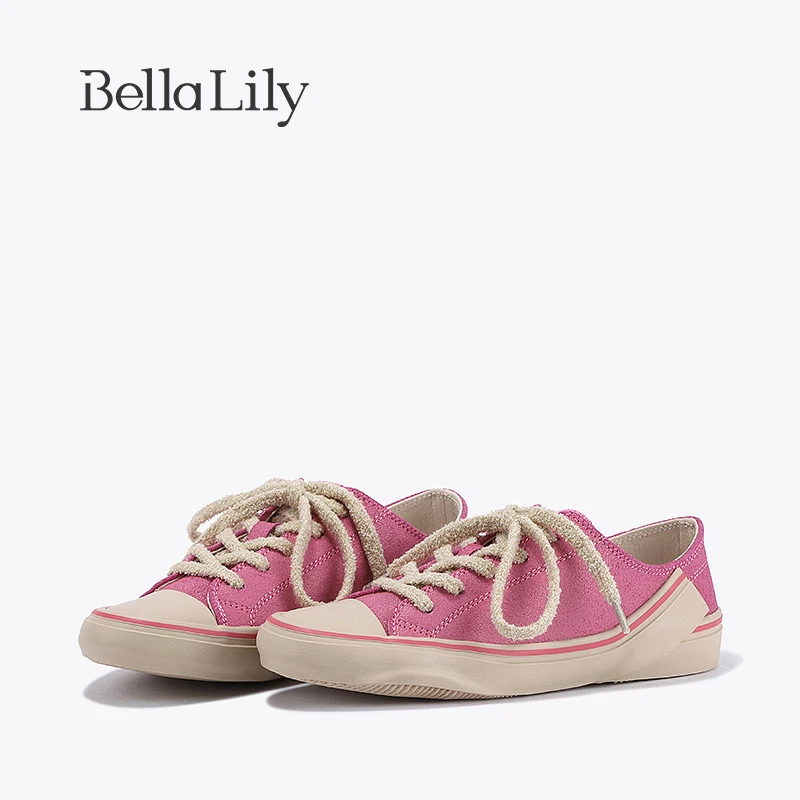 BellaLily2023夏新款轻便牛皮板鞋女街头风流行休闲鞋显瘦运动鞋