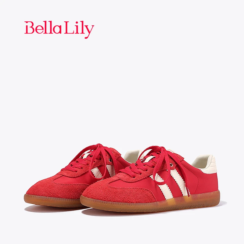 BellaLily2023夏新款复古红色德训鞋女平底高级感板鞋轻便休闲鞋