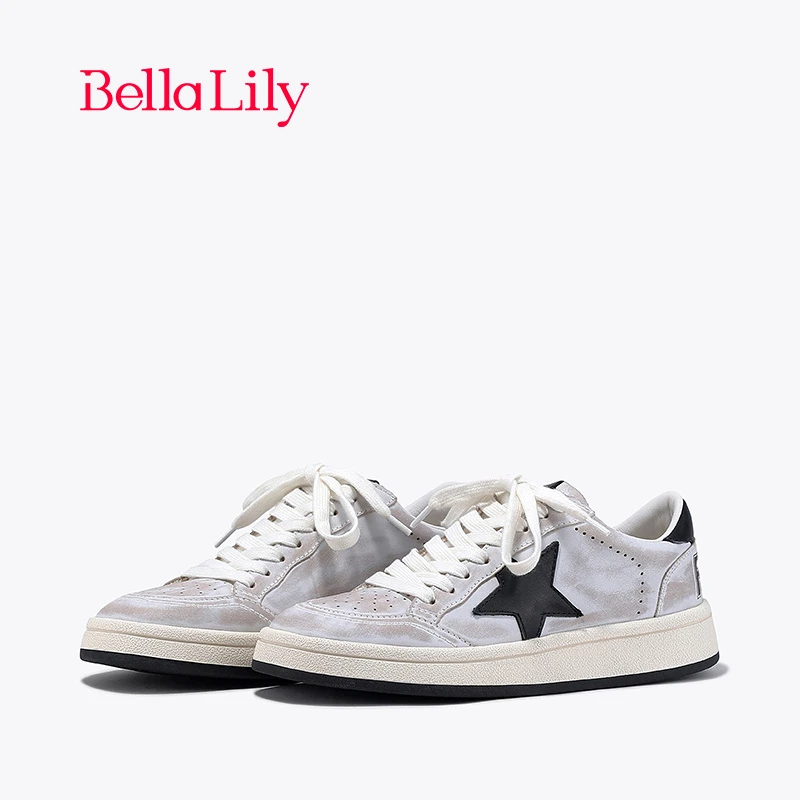BellaLily春季新款星星潮流脏脏鞋女做旧低帮板鞋时尚休闲鞋