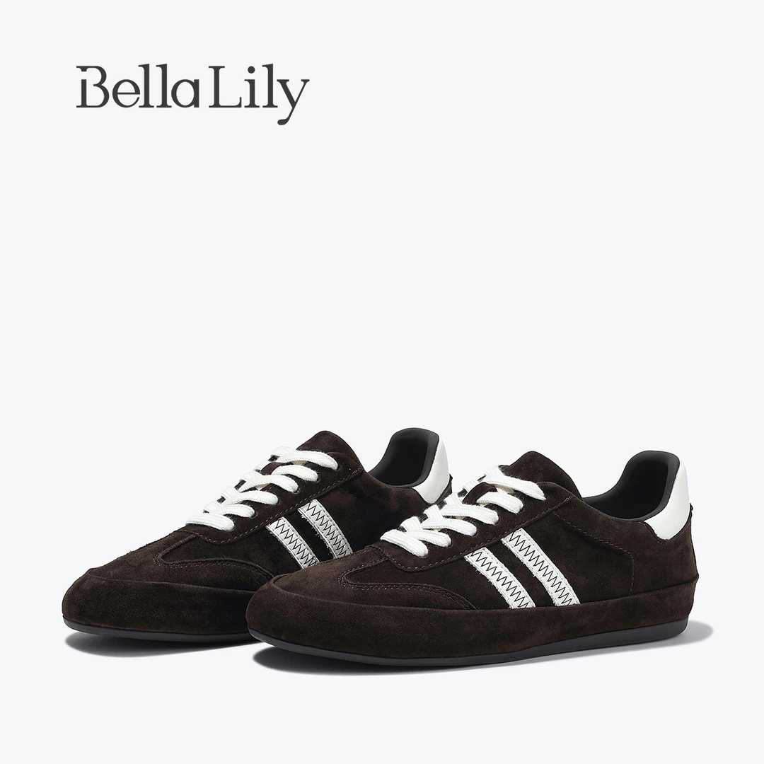 BellaLily复古英伦风德训鞋通勤百搭平底板鞋小众个性羊皮休闲鞋