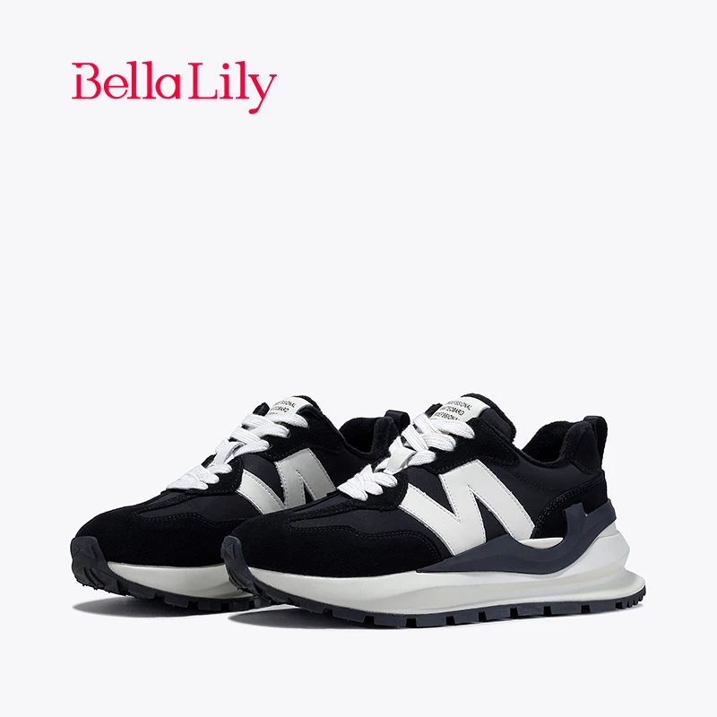 BellaLily2023冬季新款保暖加厚阿甘鞋女加绒老爹鞋N字时尚运动鞋