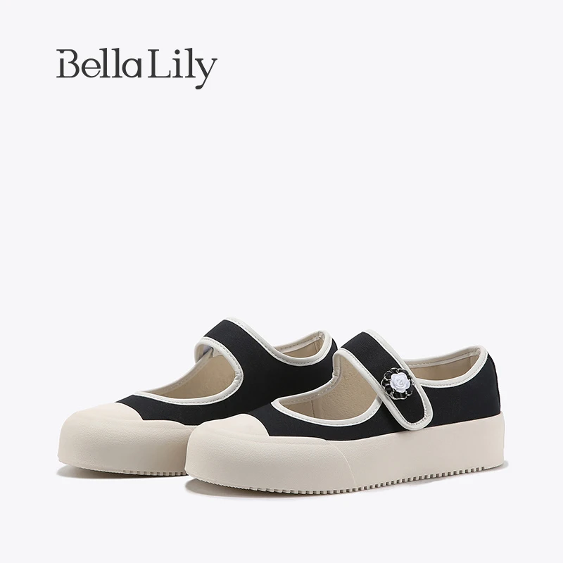 BellaLily2023夏新款魔术贴复古玛丽珍鞋女花朵板鞋减龄休闲鞋子